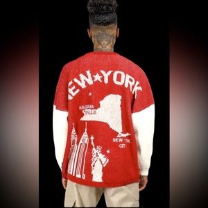 NWT SPIRIT JERSEY New York Sweater Set Shorts Streetwear Unisex Oversized Red